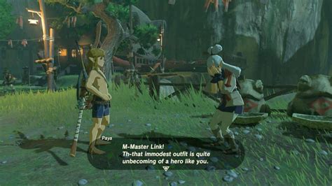 link nude|Characters react to a naked Link in 'Zelda: Breath of the Wild'.